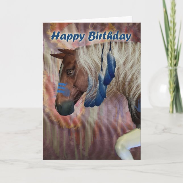 Tarjeta Feliz cumpleaños, caballo norteamericano (Anverso)