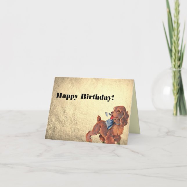 Tarjeta Feliz Cumpleaños Cachorro Antiguo (Anverso)