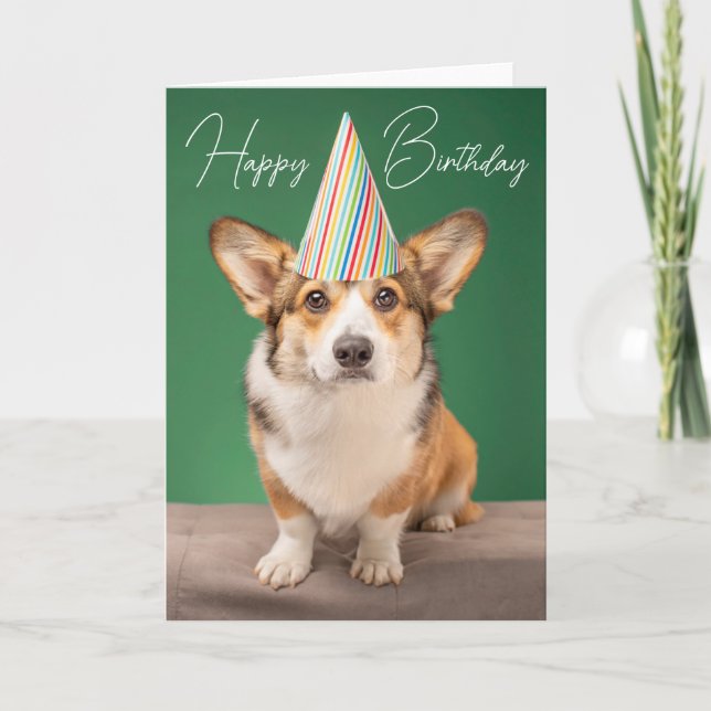 Tarjeta Feliz Cumpleaños | Cachorro de cumpleaños Corgi (Anverso)