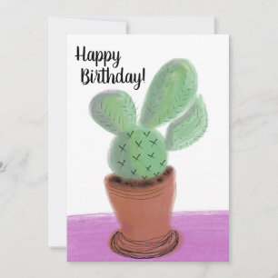 Tarjeta Feliz Cumpleaños Cactus de Acuarela con Garabatos