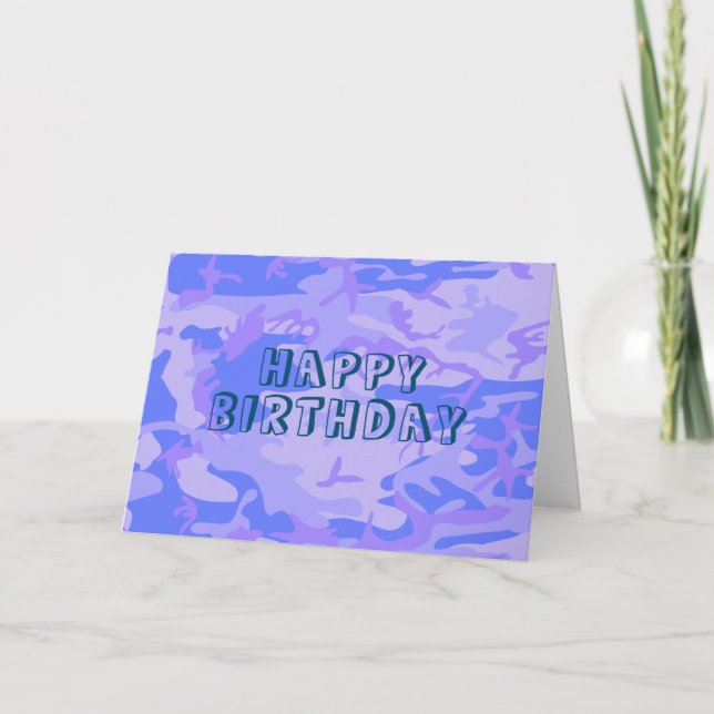 Tarjeta Feliz cumpleaños Camouflage Pastel Blue Resumen (Anverso)