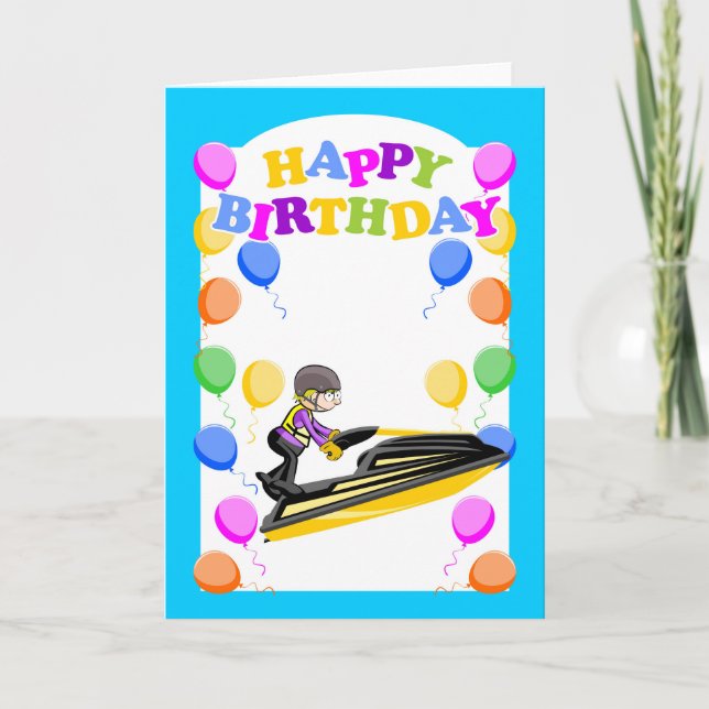 Tarjeta Feliz cumpleaños, campeón de moto acuática (Anverso)