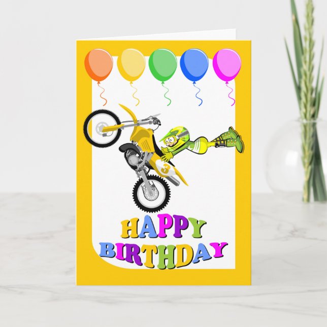 Tarjeta Feliz cumpleaños, campeón motocross (Anverso)