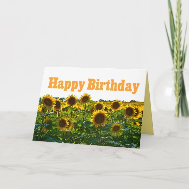 Tarjeta Feliz cumpleaños, campo de girasoles (Anverso)