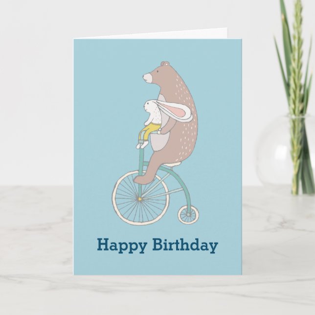 Tarjeta Feliz cumpleaños caprichoso del conejito y del oso (Anverso)