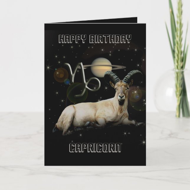 Tarjeta Feliz cumpleaños Capricorn Goat Saturn Saludo (Anverso)