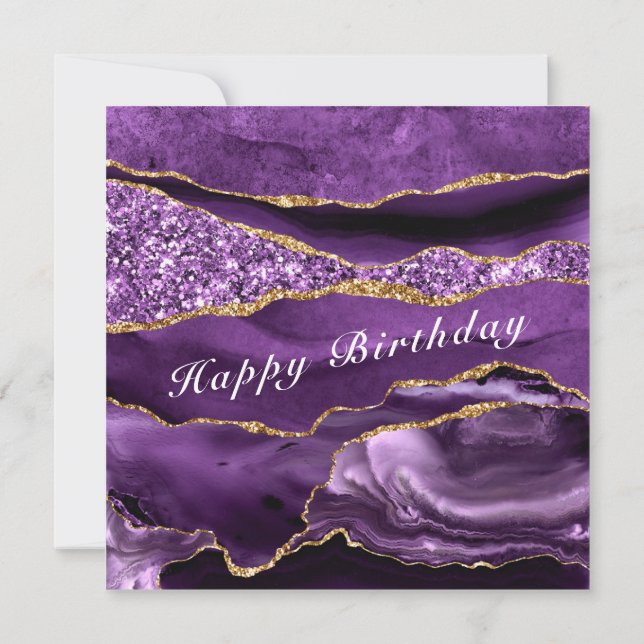 Tarjeta Feliz Cumpleaños Card Agate Purple Violet Gold (Reverso)
