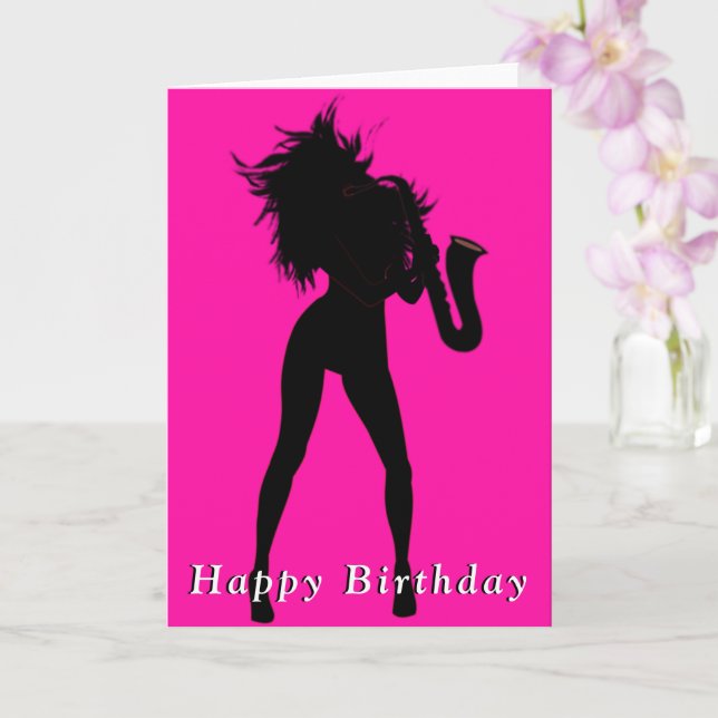 Tarjeta Feliz Cumpleaños Card Hot Saxo Chica Tu Color Text (Orquídea)