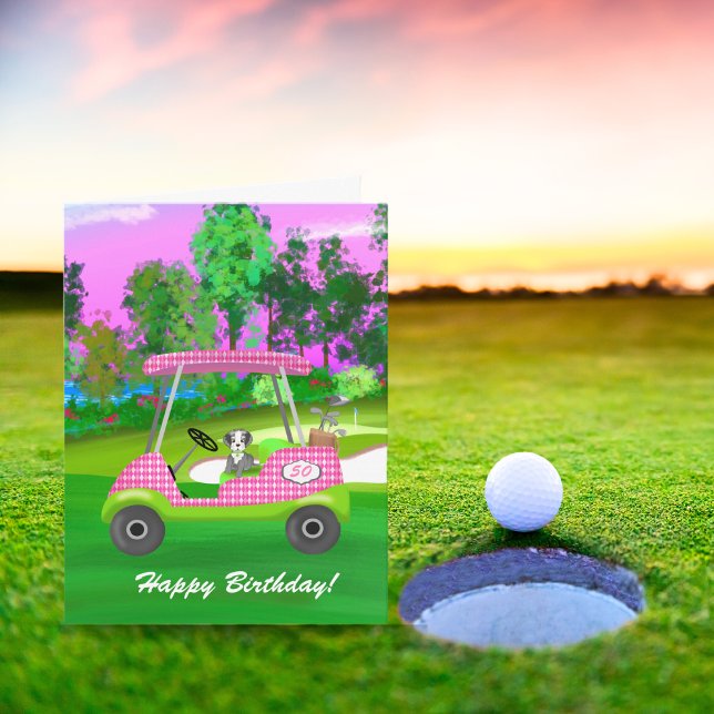 Tarjeta Feliz Cumpleaños Carrito de Golf con Schnauzer Ado (Subido por el creador)
