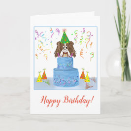 Tarjeta Feliz cumpleaños Cavalier King Charles con pastel