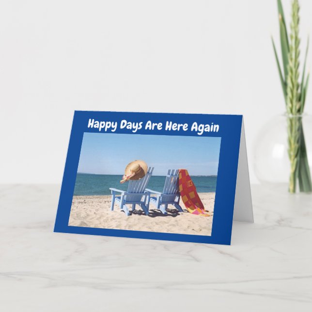 TARJETA FELIZ CUMPLEAÑOS = ¡CELEBRAR EN LA PLAYA! (Anverso)