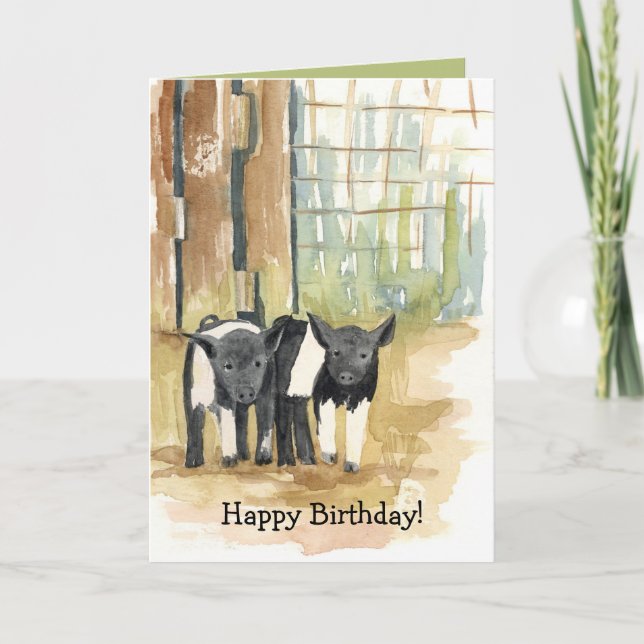 Tarjeta Feliz Cumpleaños Cerdos Animales de Granja Barnyar (Anverso)