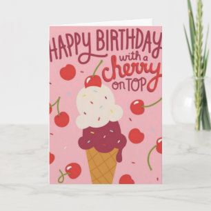 Tarjeta Feliz Cumpleaños Cereza Encima