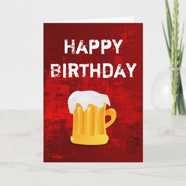Tarjeta Feliz cumpleaños, cerveza Mug en el grueso resumen (Anverso)