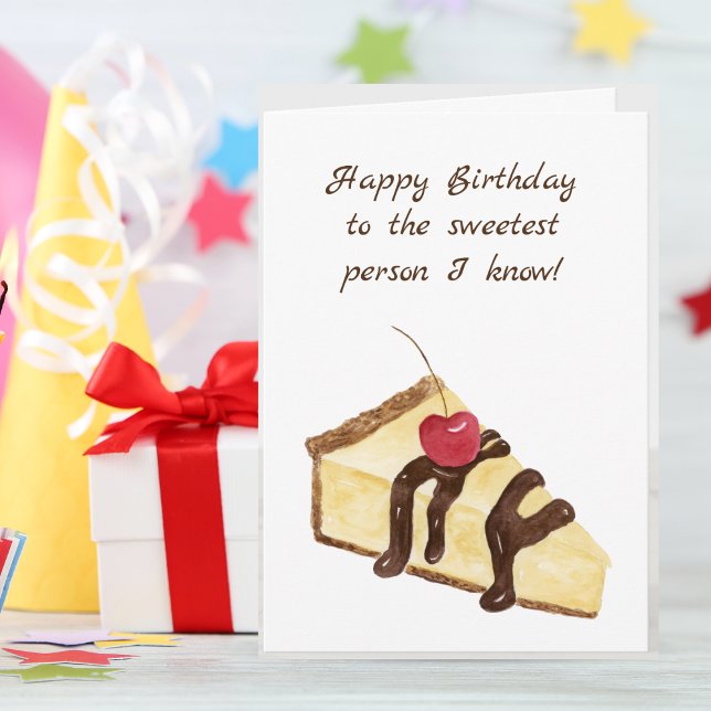 Tarjeta Feliz Cumpleaños Cheesecake de Chocolate Acuarela (Satisfy Their Sweet Tooth: Personalize a Cheesecake Delight for their Birthday!)