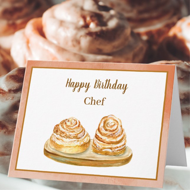 Tarjeta Feliz Cumpleaños Chef Panecillos de Canela Acuarel (Subido por el creador)