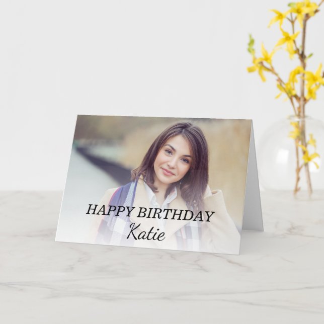 Tarjeta Feliz cumpleaños, Chica adolescente foto padres he (flor amarilla)