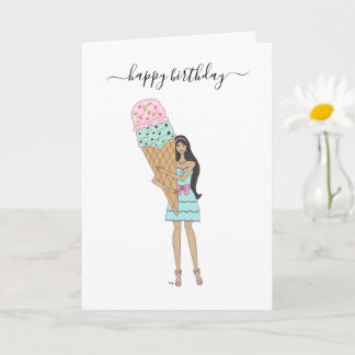 Tarjeta Feliz cumpleaños - Chica de moda helado