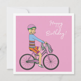 Tarjeta Feliz cumpleaños - Chica en bicicleta rosa