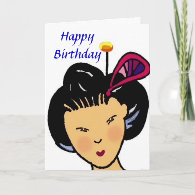 Tarjeta Feliz cumpleaños, chica japonés (Anverso)