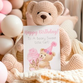 Tarjeta Feliz cumpleaños Chica Teddy Bear Ice Crema