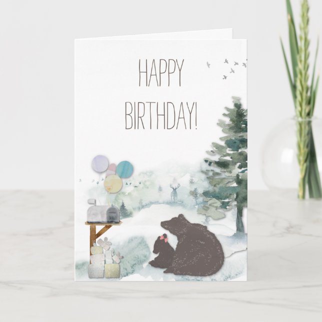Tarjeta Feliz cumpleaños Chica Woodland Forest Animals (Anverso)