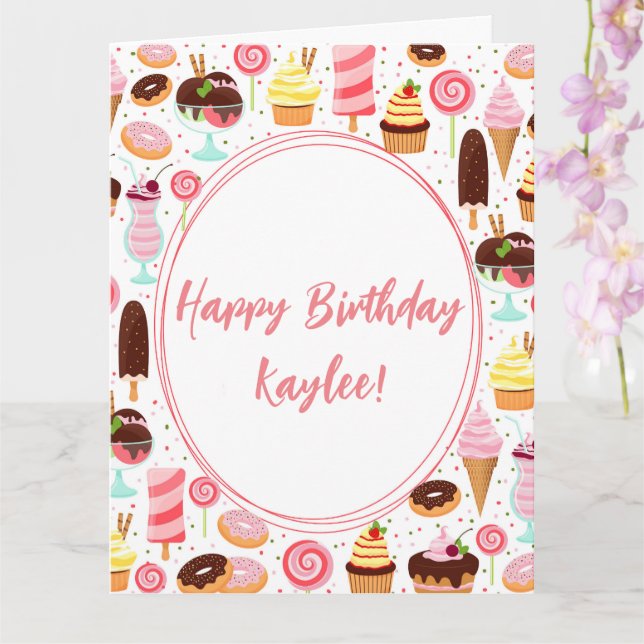 Tarjeta Feliz Cumpleaños Chicas Helado Dulce Cumpleaños (Orquídea)