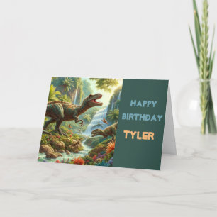 Tarjeta Feliz Cumpleaños Chicos Dinosaurios