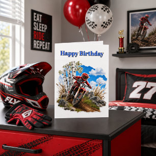 Tarjeta Feliz Cumpleaños Chicos Dirt Bike Motocross Racing