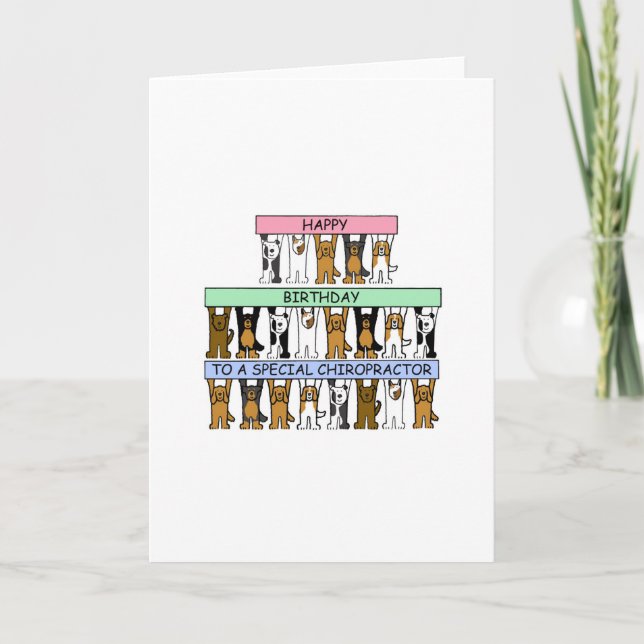 Tarjeta Feliz cumpleaños Chiropractor Perros de caricatura (Anverso)