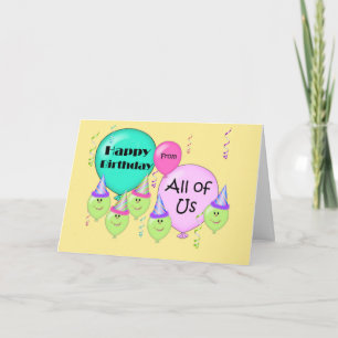 Tarjeta Feliz cumpleaños chistoso todos nosotros, globos