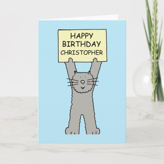 Tarjeta Feliz cumpleaños Christopher Personalizado Cat (Anverso)