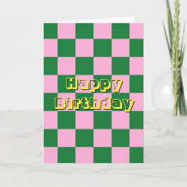 Tarjeta Feliz cumpleaños, cita verde, rosa y amarilla