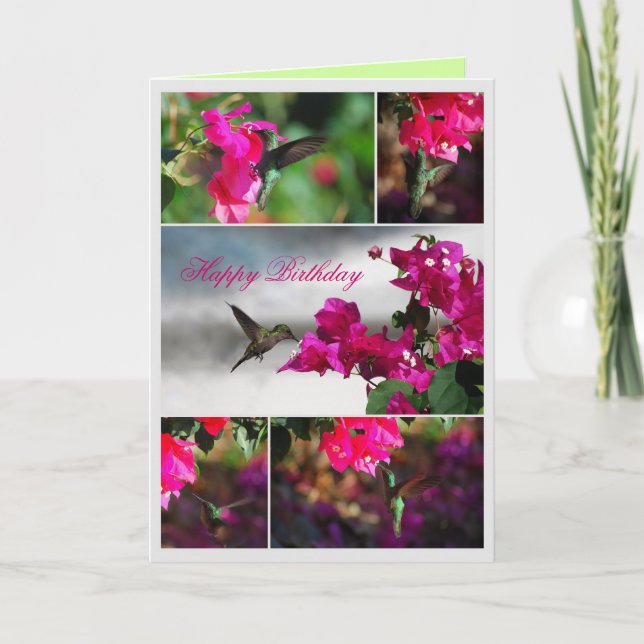 Tarjeta Felíz cumpleaños, colibrí caribe con sabor verde (Anverso)
