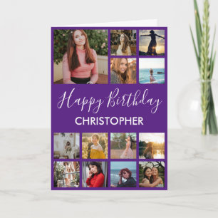 Tarjeta Feliz cumpleaños Collage de fotos 13 fotos morado