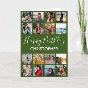 Tarjeta Feliz cumpleaños Collage de fotos 16 fotos verde