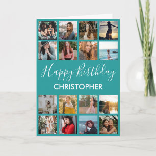Tarjeta Feliz cumpleaños Collage de fotos 16 fotos Verde a