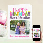 Tarjeta Feliz cumpleaños, coloridas velas, pequeña foto<br><div class="desc">Tarjeta fotográfica personalizada Happy Birthday con velas de colores. La plantilla está lista para que usted agregue 3 de sus fotos favoritas y personalize la redacción con un nombre o relación (Isabella / bestie / hermana, por ejemplo), un mensaje en la parte inferior como "¡tenga un día genial!". También puede...</div>