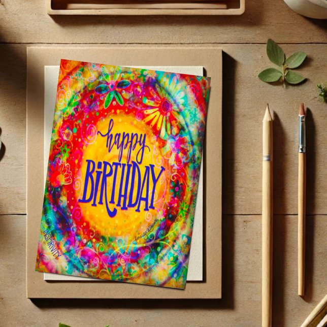 Tarjeta Feliz cumpleaños colorido Bonito Floral Fun Boho (Subido por el creador)