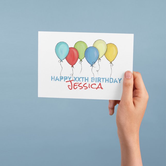 Tarjeta Feliz cumpleaños colorido globo arcoiris Confetti (Personalized birthday card with colorful watercolor balloons and custom name message.)