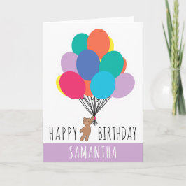 Tarjeta Feliz cumpleaños, colorido globo Teddy Bear Name