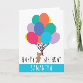 Tarjeta Feliz cumpleaños, colorido globo Teddy Bear Name