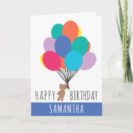 Tarjeta Feliz cumpleaños, colorido globo Teddy Bear Name
