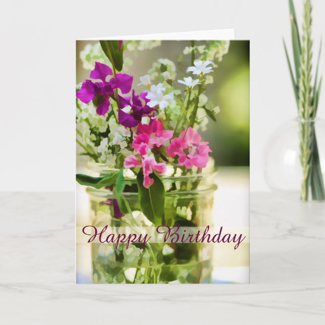 Tarjeta Feliz cumpleaños, colorido Ilustracion Bouquet (Anverso)