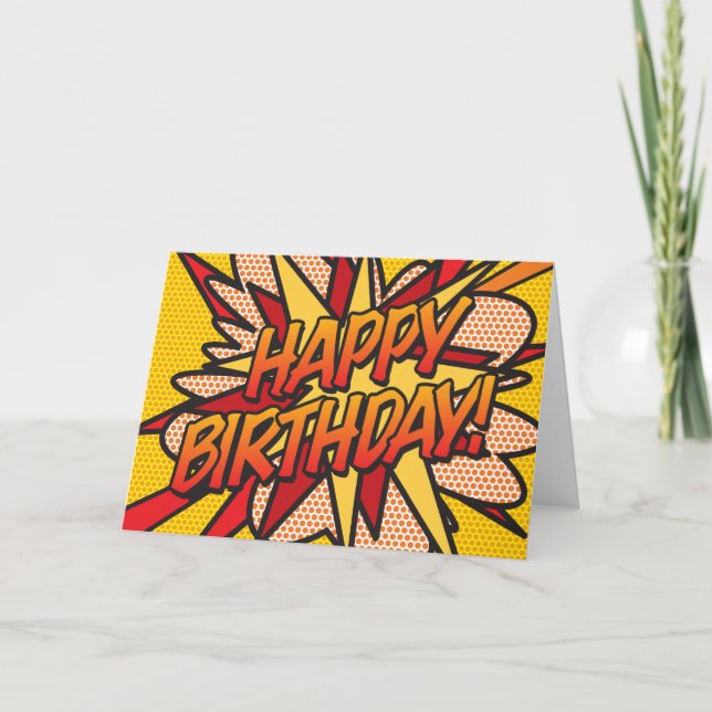 Tarjeta FELIZ CUMPLEAÑOS Comic Book Pop Art (Anverso)