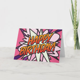 Tarjeta FELIZ CUMPLEAÑOS Comic Book Pop Art Rosa