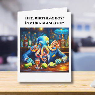 Tarjeta Feliz Cumpleaños Compañero de Trabajo Pulpo en el 