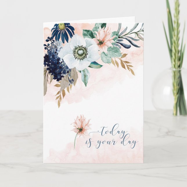 Tarjeta Feliz cumpleaños con acuarela floral (Anverso)
