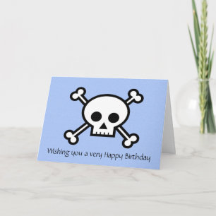 Tarjeta Feliz cumpleaños con cráneo pirata y huesos cruzad