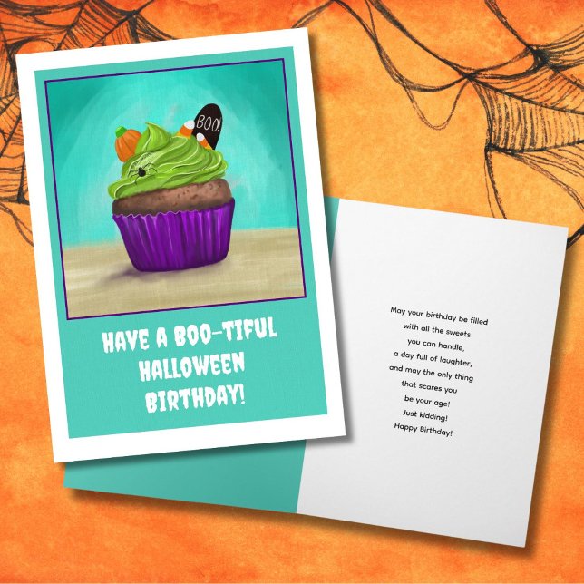 Tarjeta Feliz cumpleaños con Cupcake de Halloween (Subido por el creador)